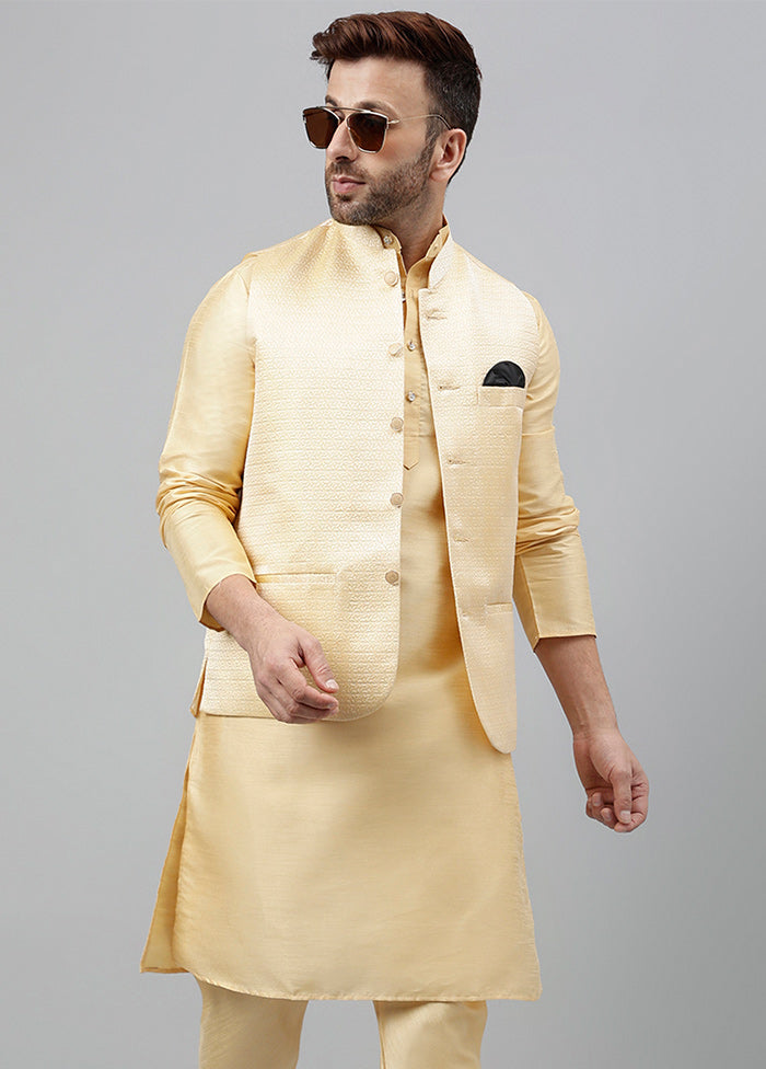 3 Pc Cream Viscose Nehru Set