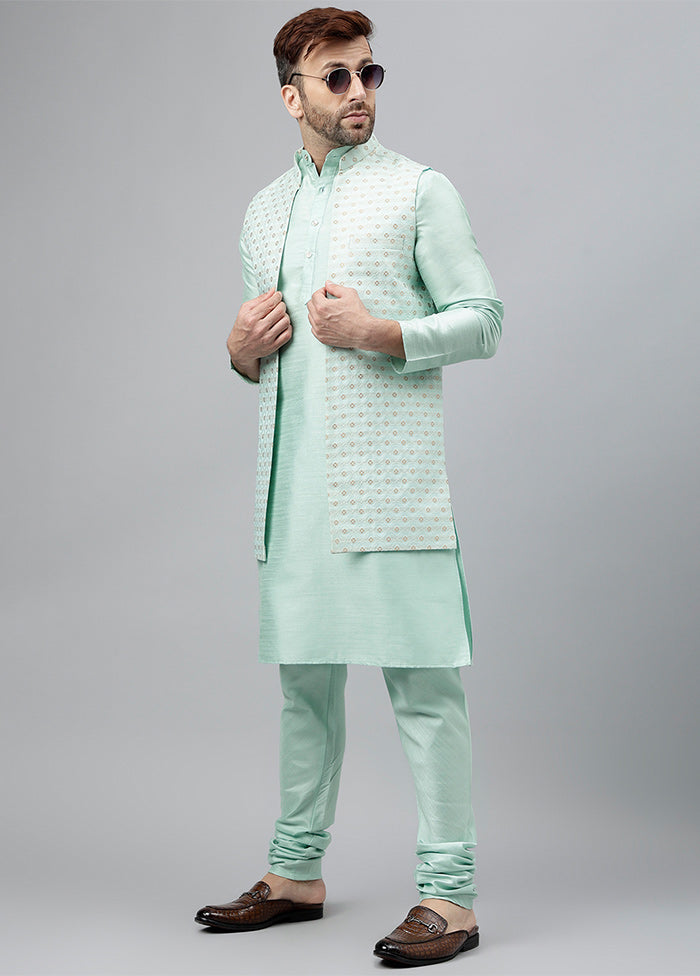 3 Pc Light Green Viscose Nehru Set