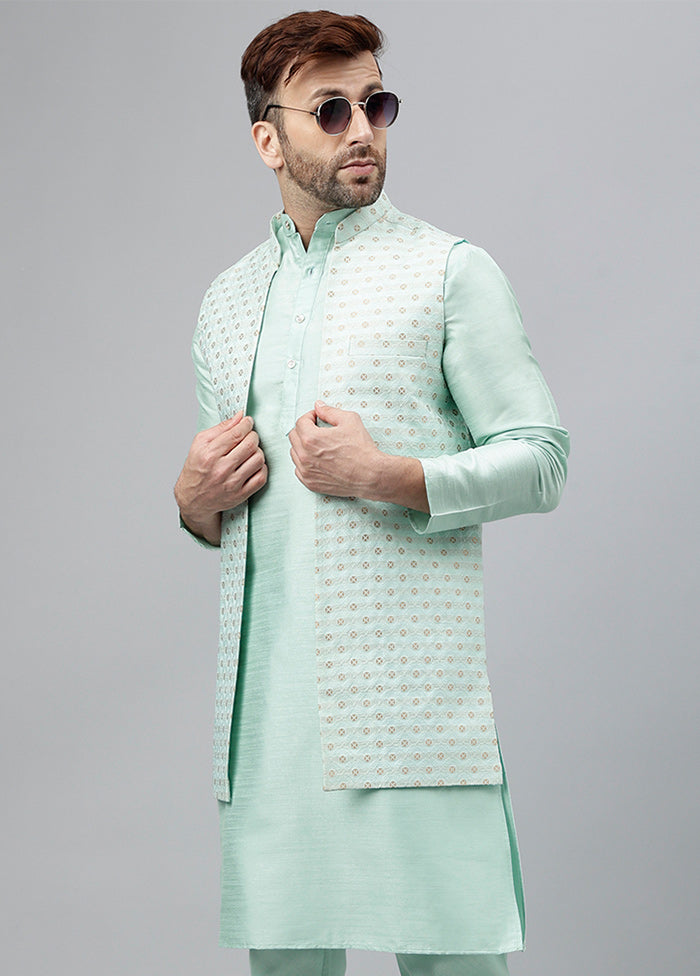 3 Pc Light Green Viscose Nehru Set