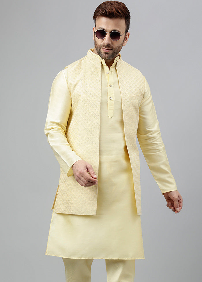 3 Pc Lemon Viscose Nehru Set