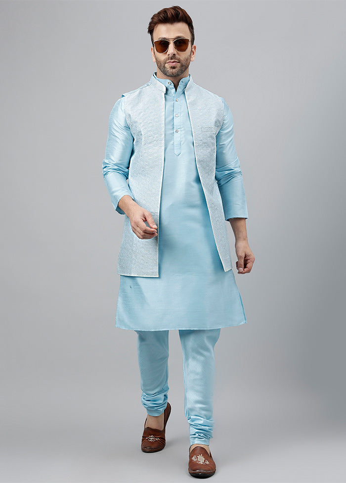 3 Pc Aqua Viscose Nehru Set