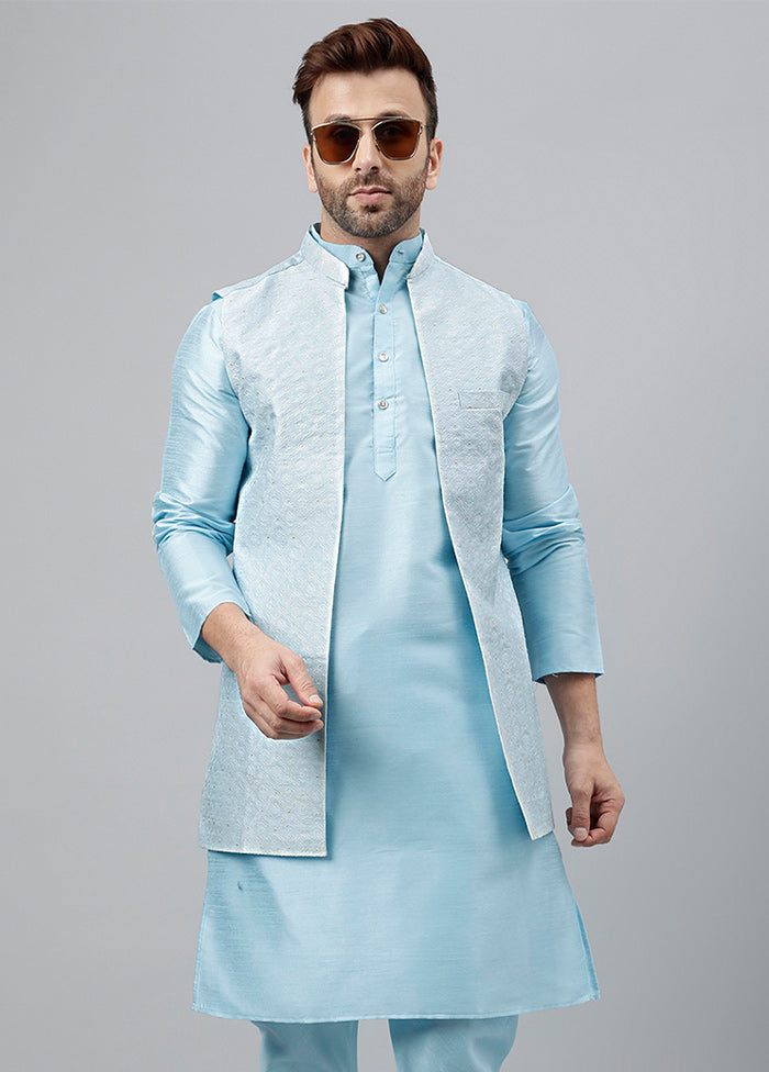 3 Pc Aqua Viscose Nehru Set