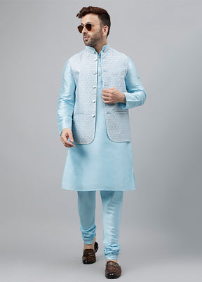 3 Pc Aqua Viscose Nehru Set