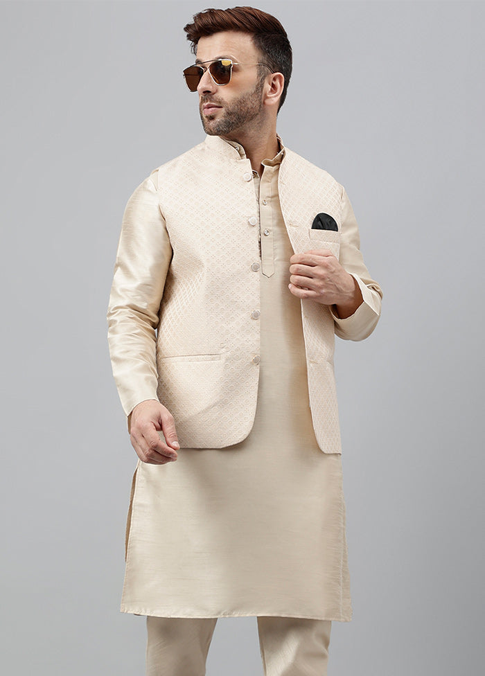 3 Pc Beige Viscose Nehru Set