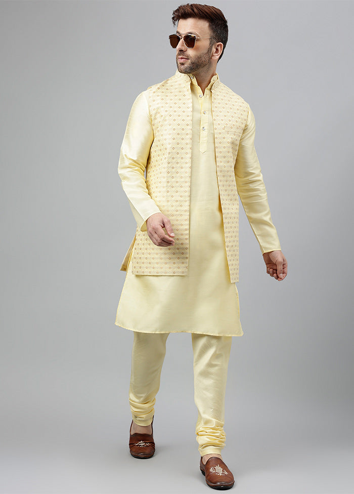 3 Pc Lemon Viscose Nehru Set