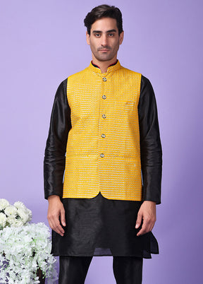 3 Pc Yellow Silk Nehru Set