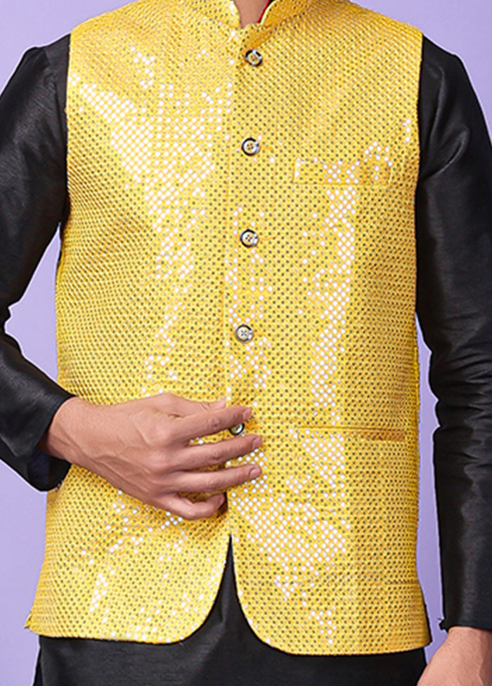 3 Pc Yellow Silk Nehru Set