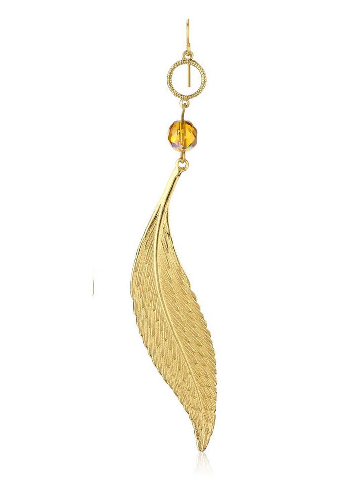 Estele 24Kt Gold Tone Plated Leaf Shaped Hoop Earrings - Indian Silk House Agencies