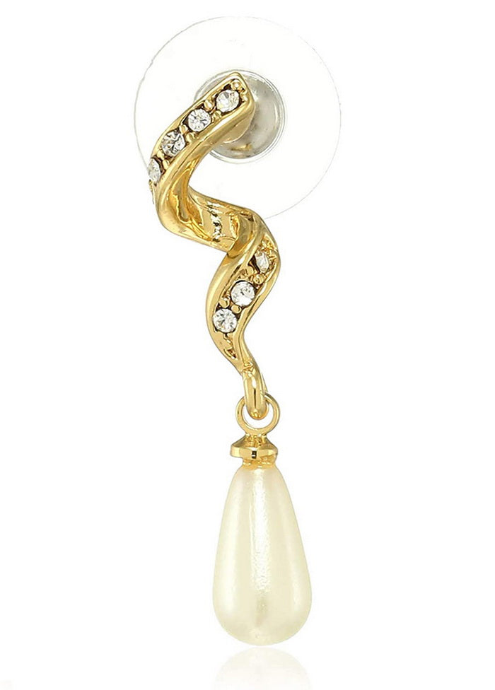 Estele 24 Kt Gold and Silver Plated Twirl pearl Drop Earrings - Indian Silk House Agencies