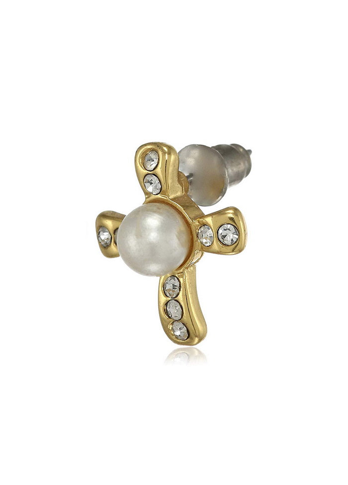 Estele 24 Kt Gold Plated Four petal pearl Stud Earrings - Indian Silk House Agencies