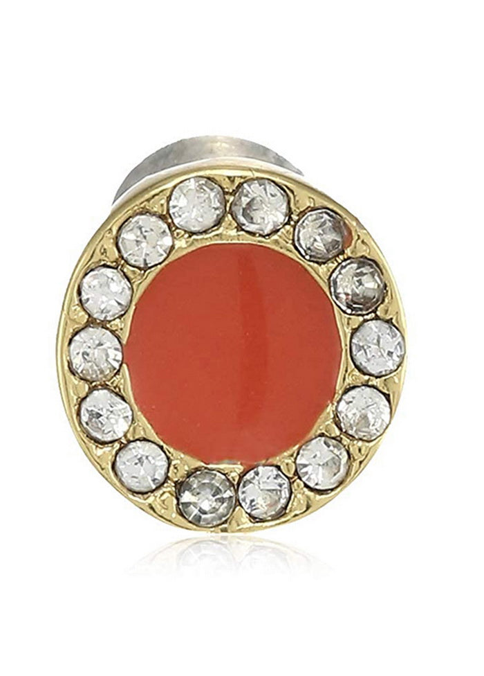 Estele 24 Kt Gold Plated Red Circle Stud Earring One Size - Indian Silk House Agencies