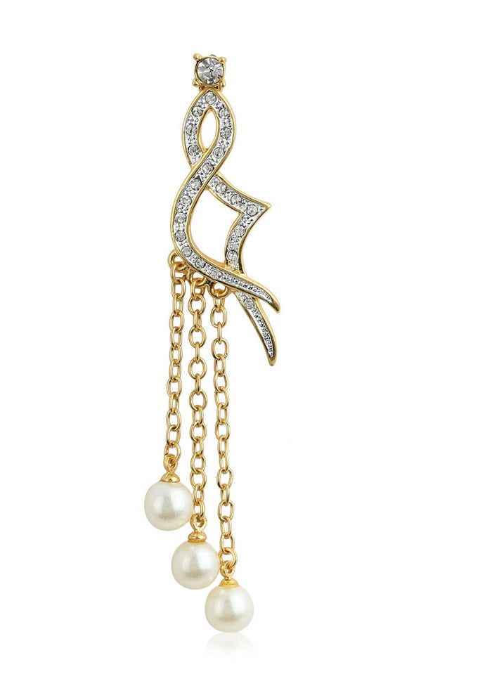 Estele 24Kt Gold and Silver Plated Long Earrings with White Faux Pearls - Indian Silk House Agencies