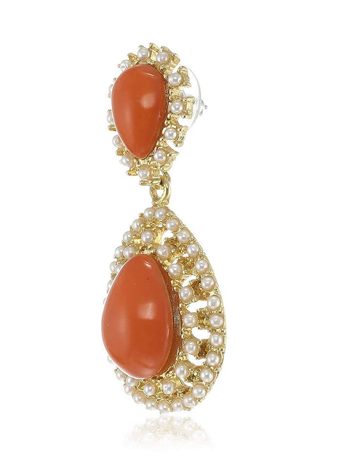 Estele 24 Kt Gold Plated Orange drop Dangle Earrings For Girls - Indian Silk House Agencies