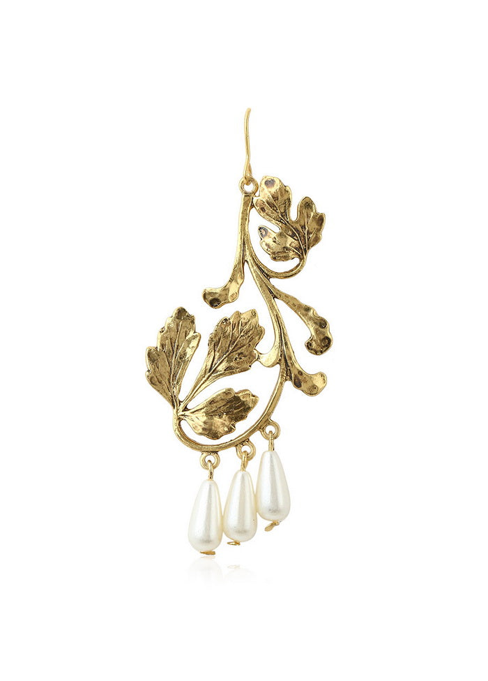 Estele 24Kt Gold plated Leafy modal Pearl Drop Earrings - Indian Silk House Agencies