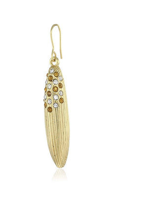 Estele 24 Kt Gold Plated Ribbed Marquise Crystal studded Drop Earrings - Indian Silk House Agencies