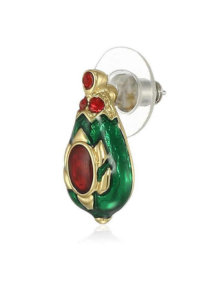 Estele 24 Kt Gold Plated Red and Green enamel traditional Stud Earrings - Indian Silk House Agencies