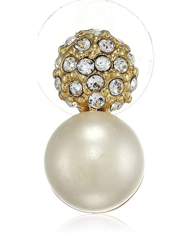 Estele 24 Kt Gold Plated Crystal Top Pearl Stud Earrings - Indian Silk House Agencies