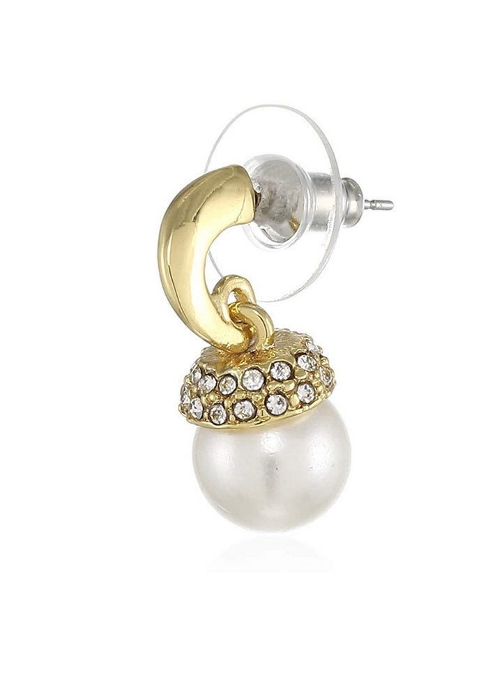 Estele 24 Kt Gold Plated Hanging Pearl Drop Earrings - Indian Silk House Agencies