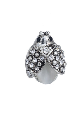 Estele Rhodium Plated Pearl Lady bug Stud Earrings - Indian Silk House Agencies