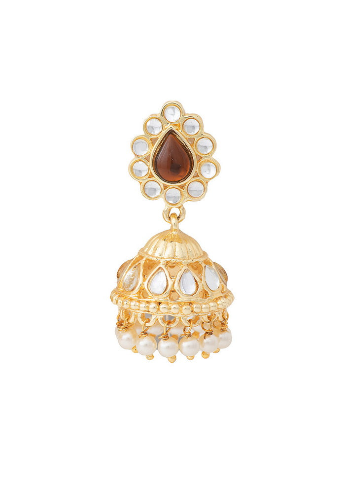 Estele 24 Kt Gold Plated Kundan amber Jhumkis For Women - Indian Silk House Agencies