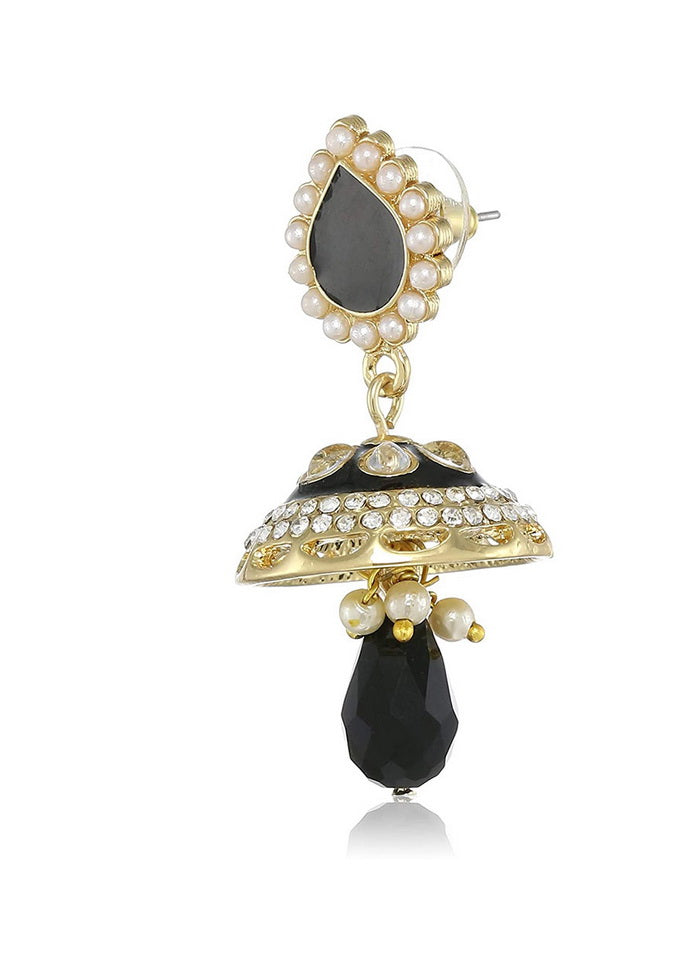 Estele 24 Kt Gold Plated Black enamel Jhumkis For Girls and Women - Indian Silk House Agencies