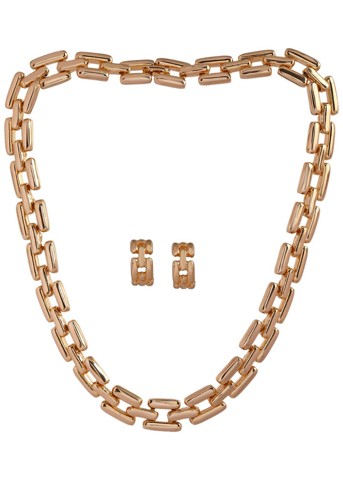 Gold Plated Interlink Designer Chain Necklace Set - Indian Silk House Agencies