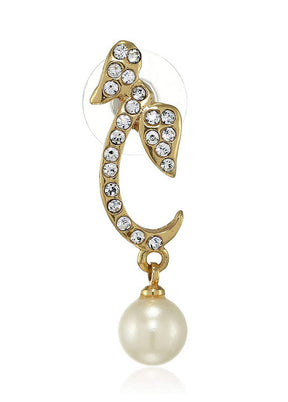 Estele 24 Kt Gold Plated Tendril Leaves Pearl Drop Earrings - Indian Silk House Agencies