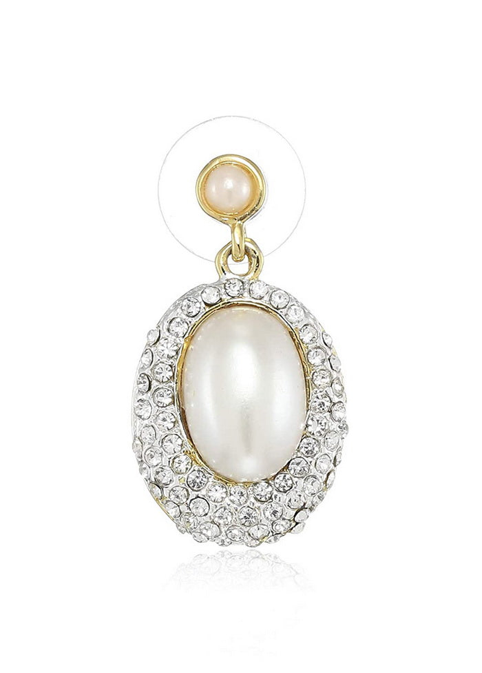Estele 24 Kt Gold Plated Oval frosted pearl Drop Earrings - Indian Silk House Agencies