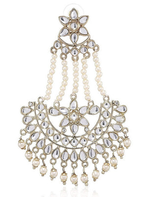 Estele 24Kt tradional long Chandbali with White Pearls for Women and Girls - Indian Silk House Agencies