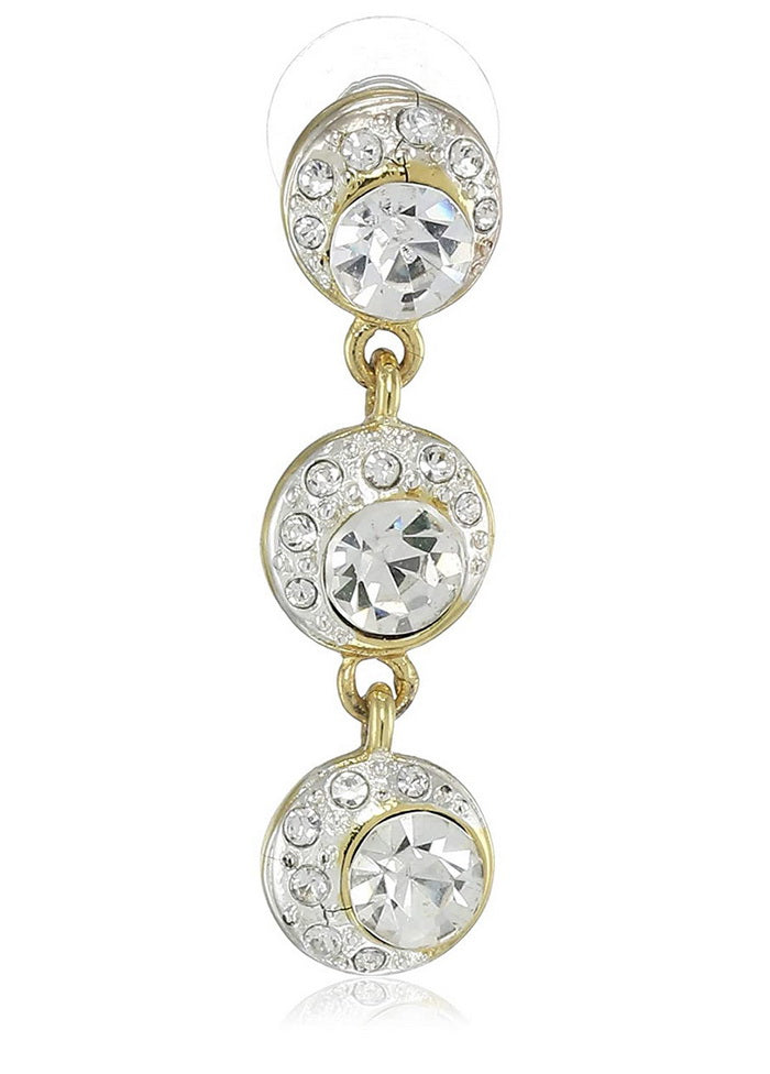 Estele 24 Kt Gold And Silver Plated Crystal Solitaire Halo Dangle Earrings 6494 - Indian Silk House Agencies