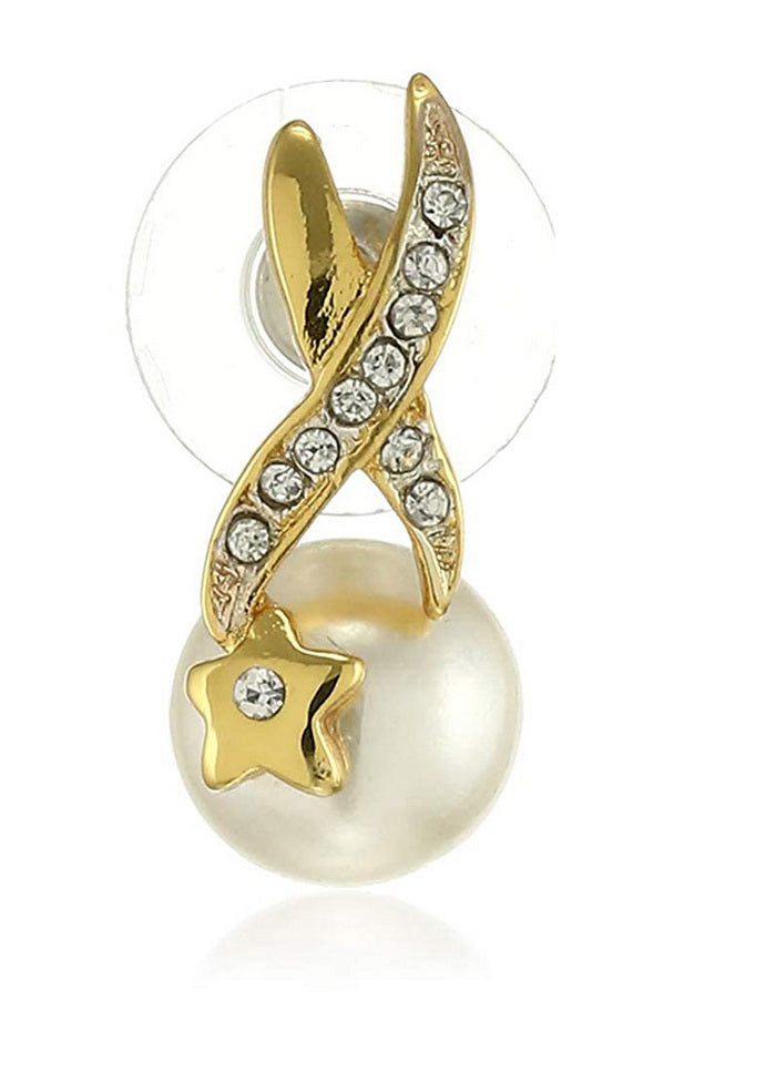 Estele 24 Kt Gold and Silver Plated Infinity Star Pearl Stud Earrings - Indian Silk House Agencies