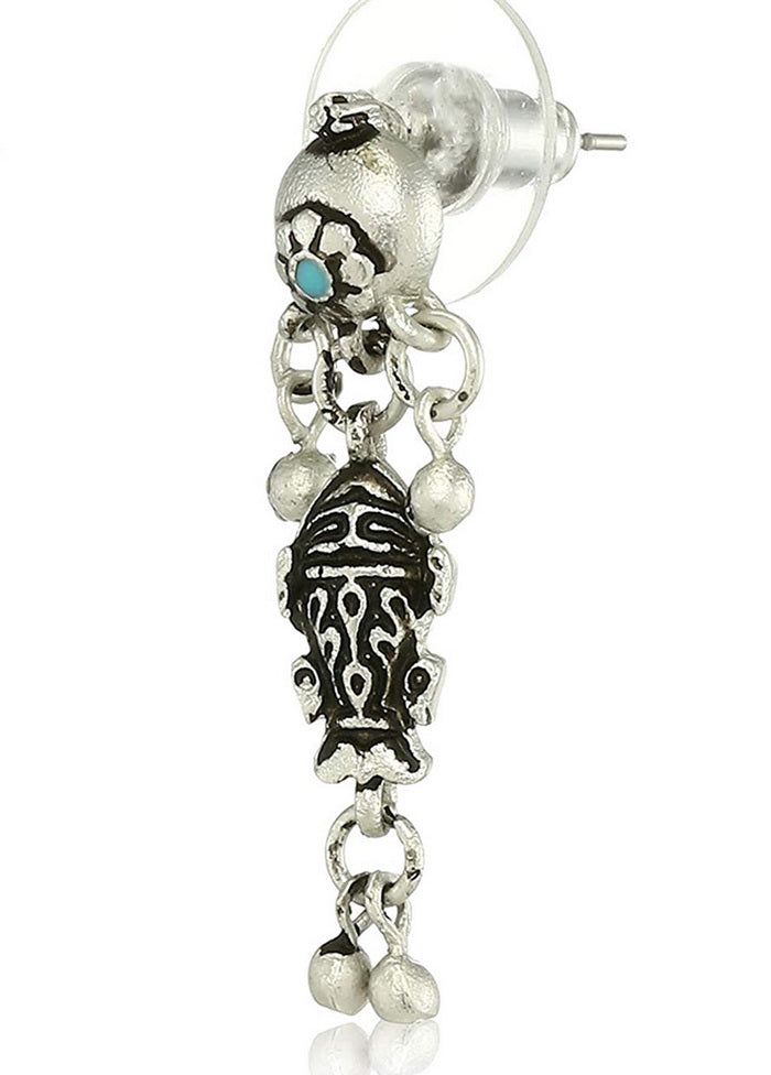 Estele Oxidized Silver Plated Antique Matsya Dangle Earrings - Indian Silk House Agencies
