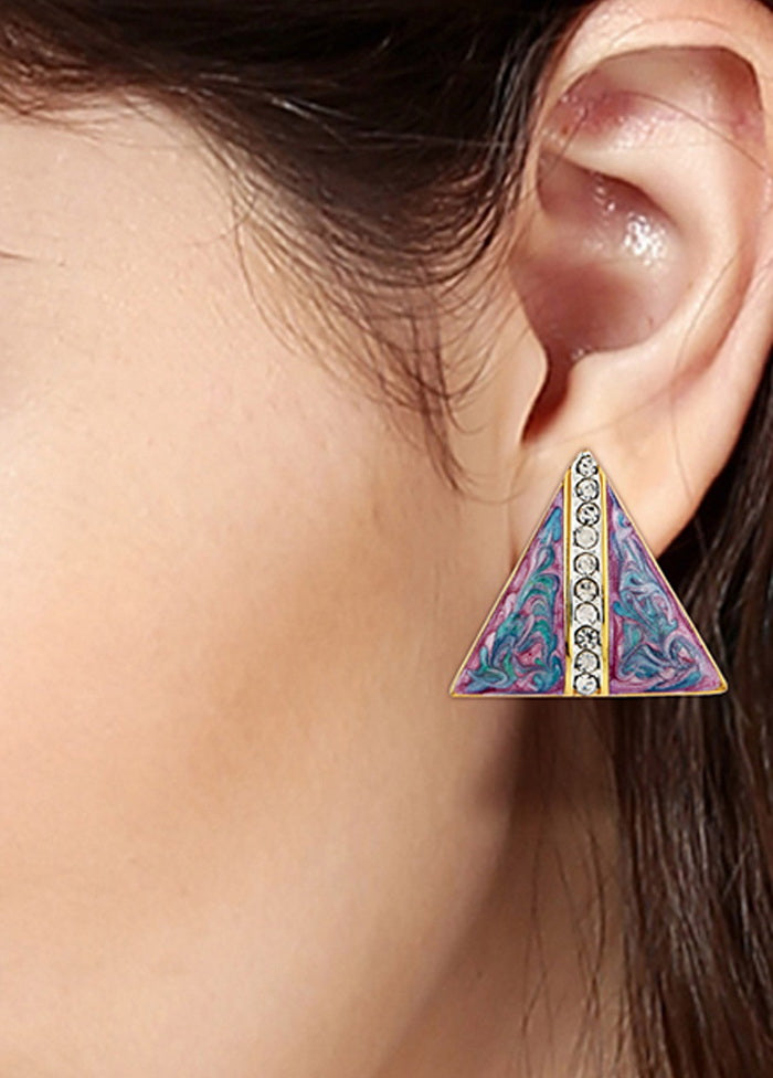 Estele 24Kt Gold And Silver Tone Plated Enamel Triangle Stud Earrings For Women Girls - Indian Silk House Agencies