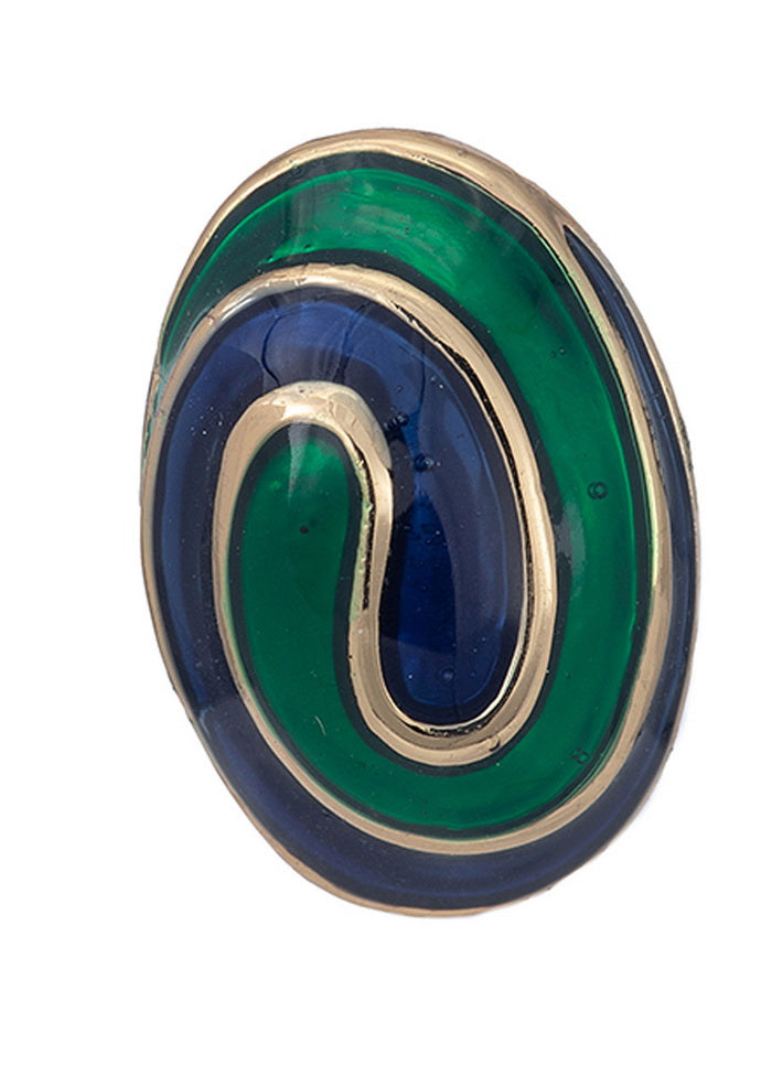 Estele 24 Kt Gold Plated blue green enamel swirl oval Stud Earrings - Indian Silk House Agencies
