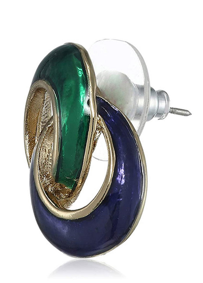 Estele Non Precious Metal 24 Kt Gold Plated Blue Green Link Enamel Stud Earrings for women - Indian Silk House Agencies