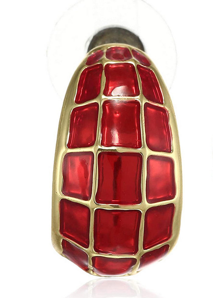 Estele 24 Kt Gold Plated Red enamel checkered Stud Earrings - Indian Silk House Agencies
