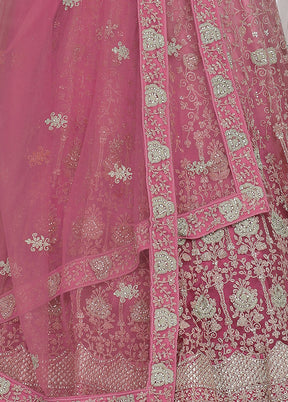3 Pc Dusty Pink Net Semi Stitched Lehenga Set - Indian Silk House Agencies