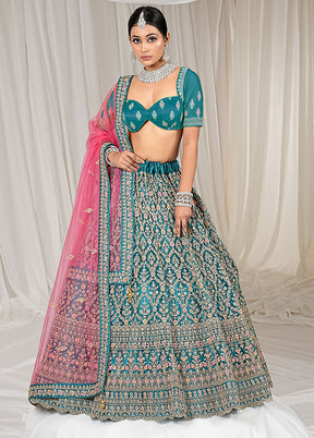 3 Pc Rama Net Semi Stitched Lehenga Set - Indian Silk House Agencies