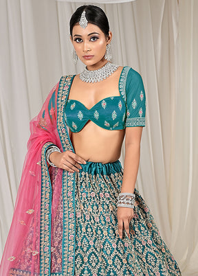 3 Pc Rama Net Semi Stitched Lehenga Set - Indian Silk House Agencies