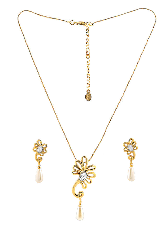 Gold Plated Floral Designer Necklace Set - Indian Silk House Agencies