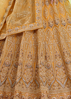 3 Pc Mustard Net Semi Stitched Lehenga Set - Indian Silk House Agencies