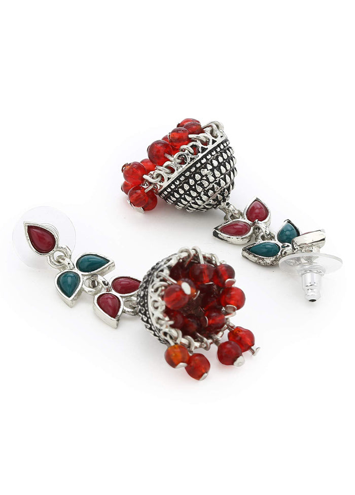 Rhodium Plated Oxidised Jhumka - Indian Silk House Agencies