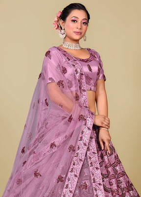 3 Pc Lavender Net Semi Stitched Lehenga Set - Indian Silk House Agencies