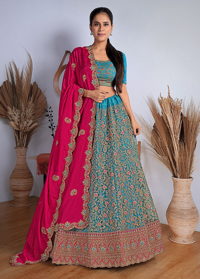 3 Pc Firoza Net Semi Stitched Lehenga Set - Indian Silk House Agencies