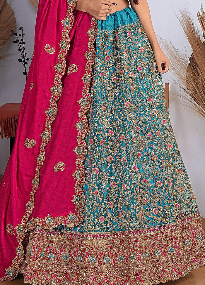 3 Pc Firoza Net Semi Stitched Lehenga Set - Indian Silk House Agencies