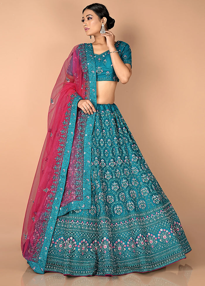 3 Pc Firoza Net Semi Stitched Lehenga Set - Indian Silk House Agencies