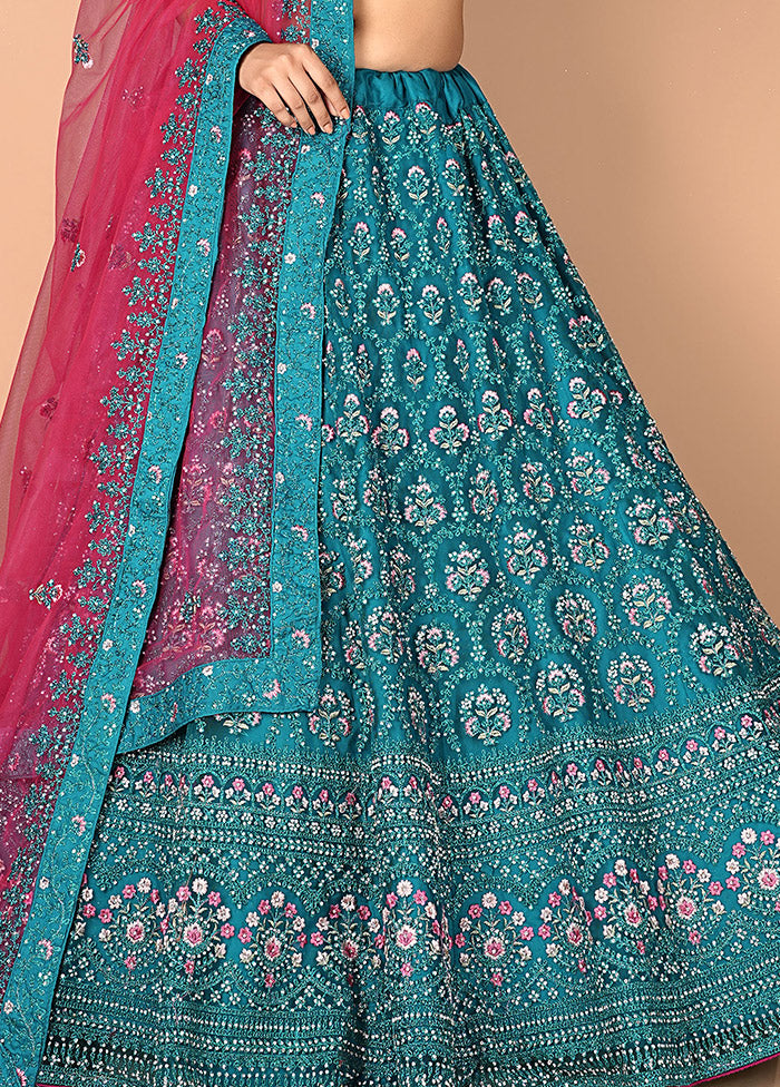 3 Pc Firoza Net Semi Stitched Lehenga Set - Indian Silk House Agencies