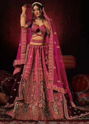 3 Pc Rani Velvet Semi Stitched Lehenga Set - Indian Silk House Agencies