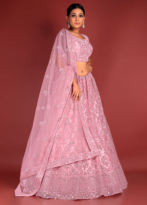 3 Pc Pink Net Semi Stitched Lehenga Set - Indian Silk House Agencies