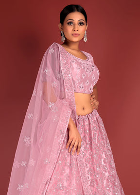 3 Pc Pink Net Semi Stitched Lehenga Set - Indian Silk House Agencies